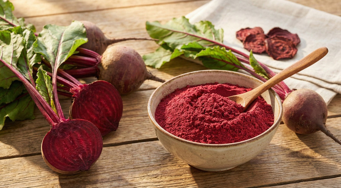 Sun-dried organic beetroot powder bowl, Best organic beetroot powder, Bliss of Earth beetroot powder packaging, Bliss of Earth beetroot powder, Beetroot powder smoothie recipe Bangladesh