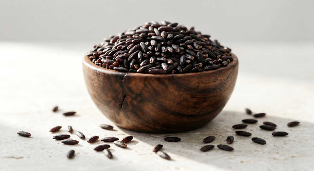 a full bowl of black rice