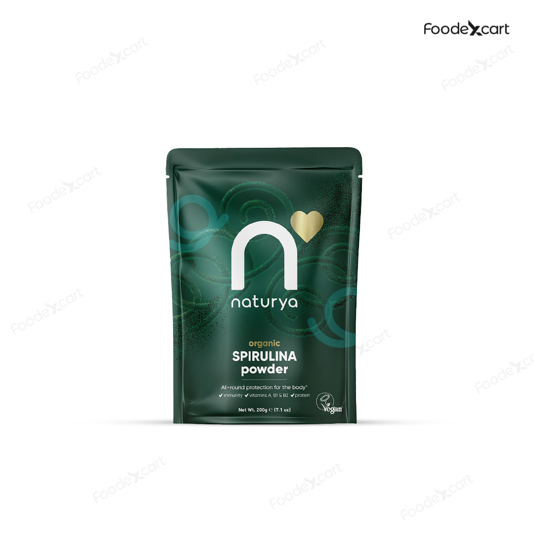 Naturya Spirulina powder package on a white background