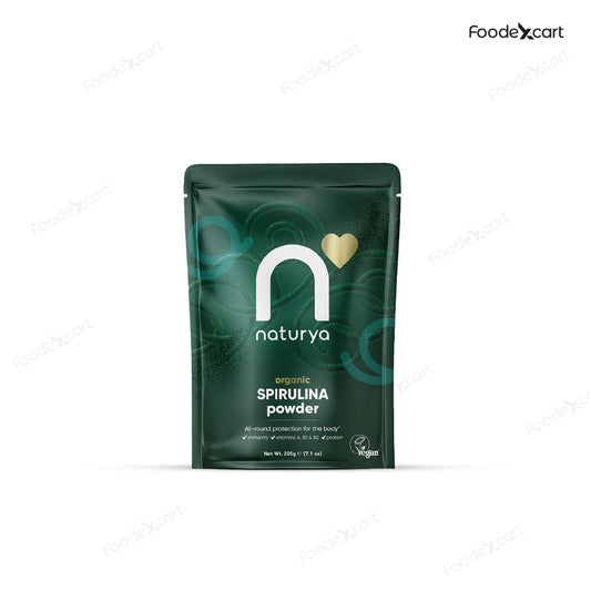 Naturya Spirulina powder package on a white background