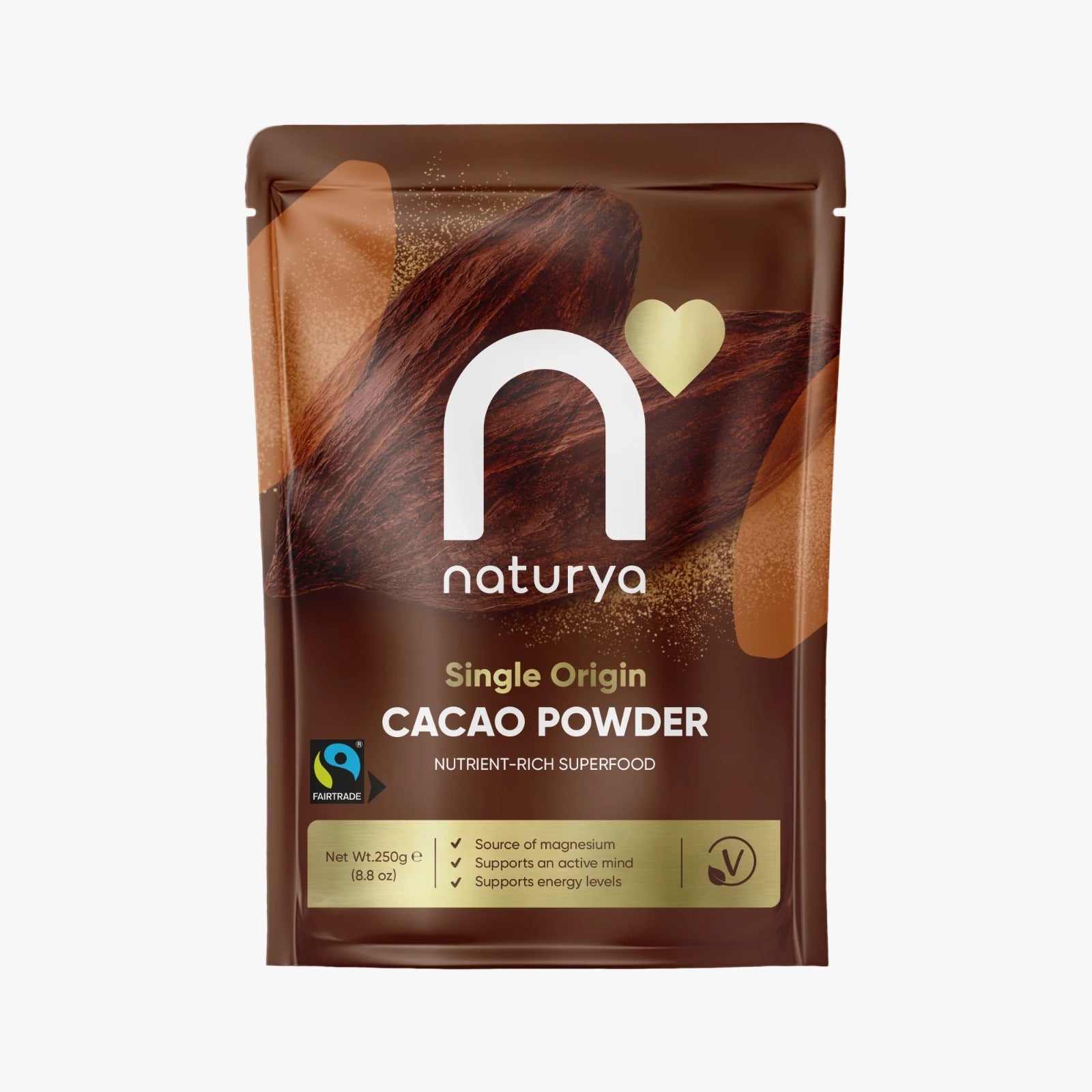 Naturya single origin cacao powder package on a white background